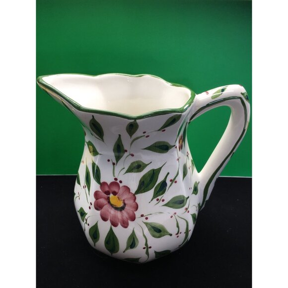 Vintage RCCL Portugal Water Pitcher Porcelain Painted Floral & Leaves Signed  67 - Picture 2 of 14